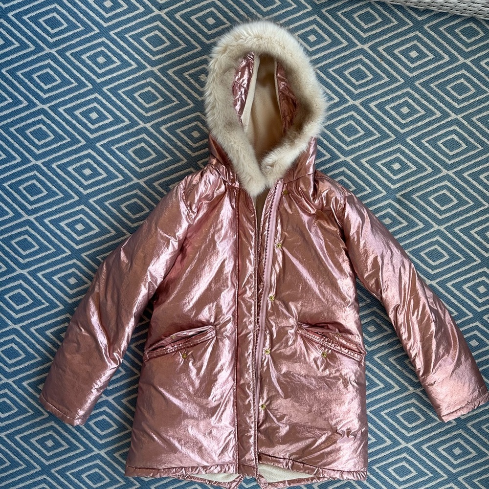 JCrewcuts Girls Pink Metallic Puffer Jacket Size 14. Gently worn and stylish.